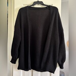 Black Open-Front Knit Cardigan Sweater | XL | Long Sleeve | Lightweight